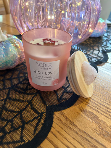 With Love Rose Quartz Coconut Soy Candle