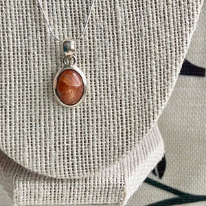 Valhalla Sunstone & Silver Necklace - Minimalist Oval