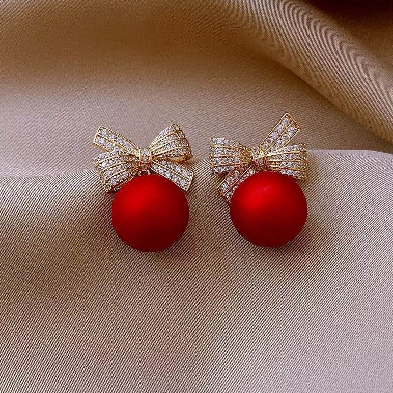 With a Bow Matte Red Ornament Earrings