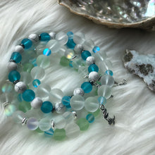 Load image into Gallery viewer, White Howlite &amp; Blue Sea Glass Mermaid Bracelet