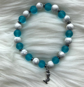 White Howlite & Blue Sea Glass Mermaid Bracelet